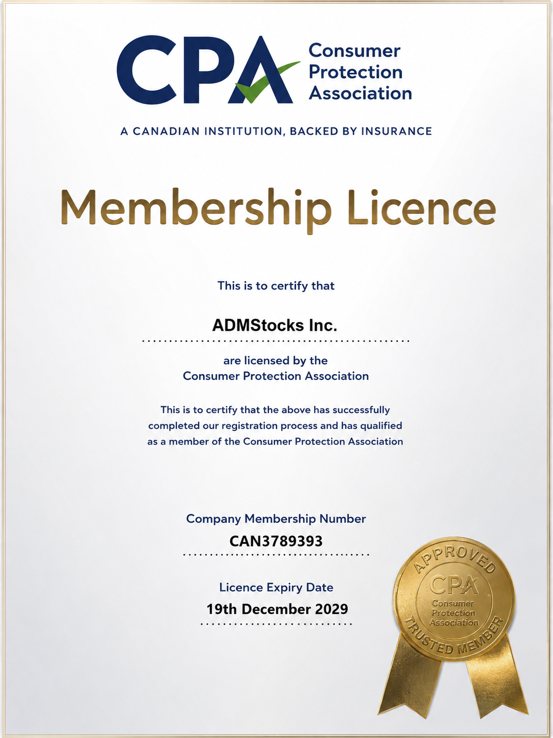Consumer Protection Association Membership Licence